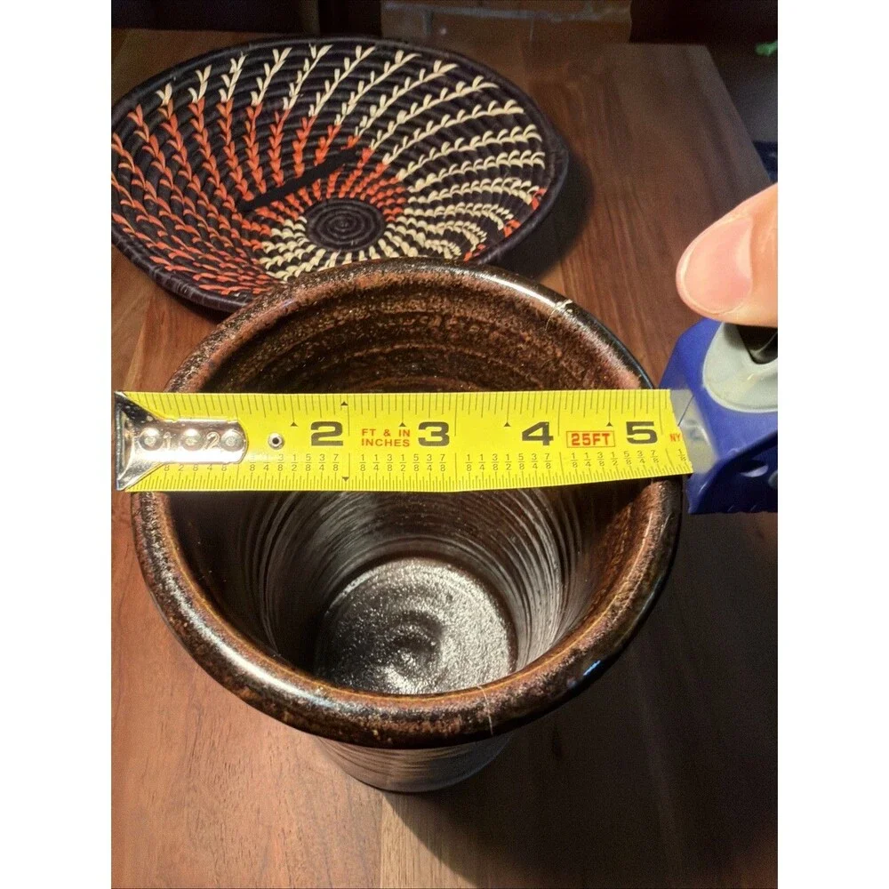 David Fernandez Seagrove Stoneware Striped Art Pottery Vase Utensil Holder-READ